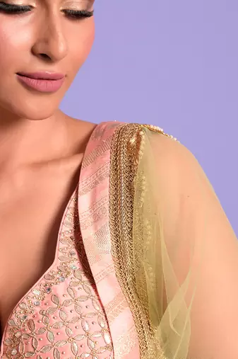 Pink And Green Lehenga Set Gota Patti And Zari Work