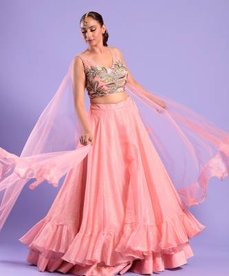 Pink Silk Embroidered Lehenga Choli 1