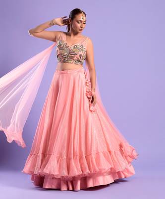 Pink Silk Embroidered Lehenga Choli 2