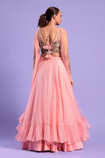 Pink Silk Embroidered Lehenga Choli