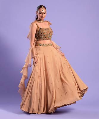 Beige Gold Lehenga Set With Stones And Sequence Work 2