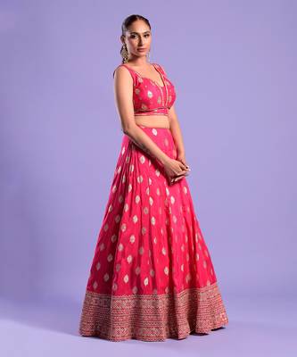 Fuchisa Pink Lehenga Set Zari Work 2
