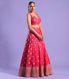 Fuchisa Pink Lehenga Set Zari Work