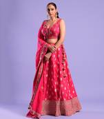 Fuchisa Pink Lehenga Set Zari Work