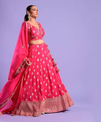 Fuchisa Pink Lehenga Set Zari Work 3