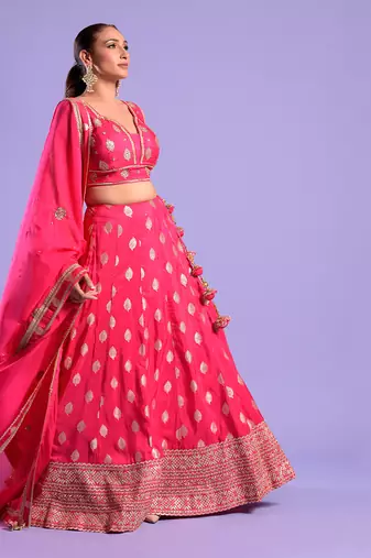 Fuchisa Pink Lehenga Set Zari Work