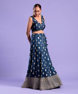 Navy Blue Lehenga Set Zari Work 2