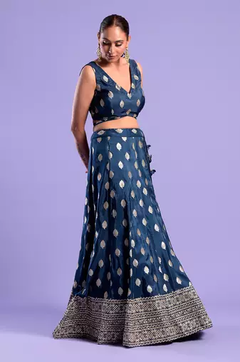 Navy Blue Lehenga Set Zari Work