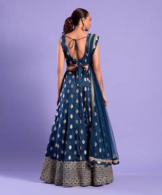 Navy Blue Lehenga Set Zari Work 4