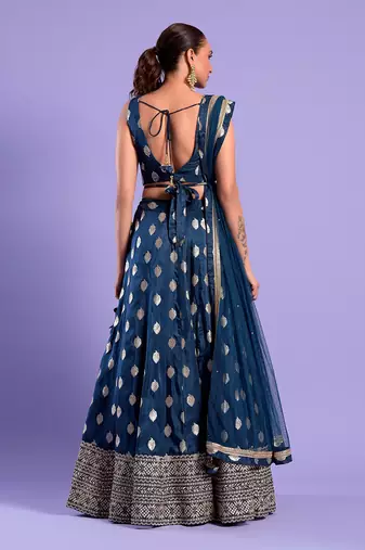 Navy Blue Lehenga Set Zari Work