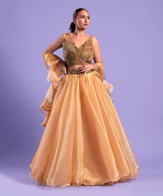 Gold Lehenga Set Cutdana , Sequence And Nalki Work 1