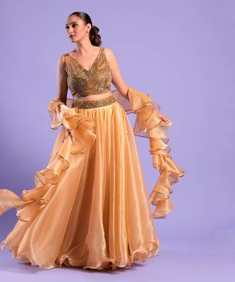 Gold Lehenga Set Cutdana , Sequence And Nalki Work 2