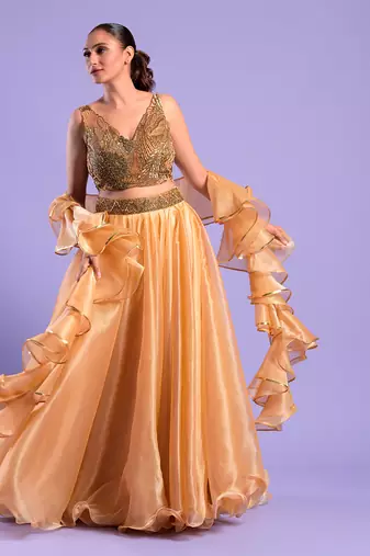 Gold Lehenga Set Cutdana , Sequence And Nalki Work