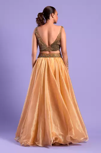 Gold Lehenga Set Cutdana , Sequence And Nalki Work