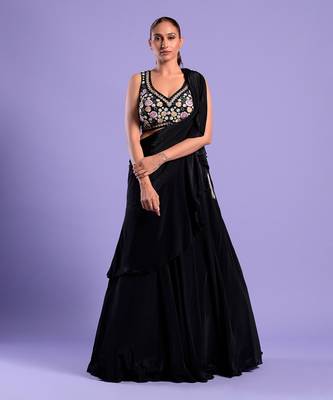 Black Lehenga Set Resham And Sequence Work 1