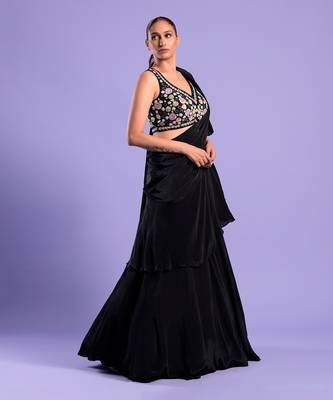 Black Lehenga Set Resham And Sequence Work 2