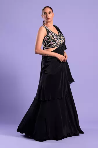 Black Lehenga Set Resham And Sequence Work
