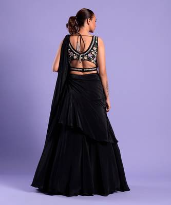 Black Lehenga Set Resham And Sequence Work 4