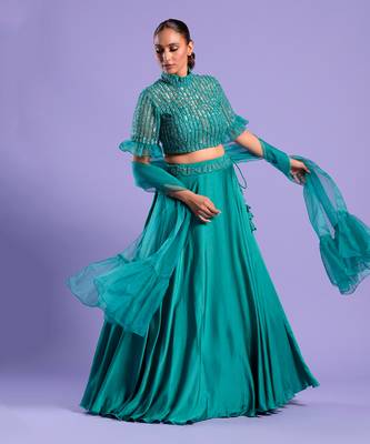Mint Green Lehenga Set Cutdana And Sequence Work 1