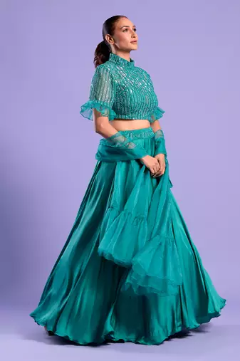 Mint Green Lehenga Set Cutdana And Sequence Work