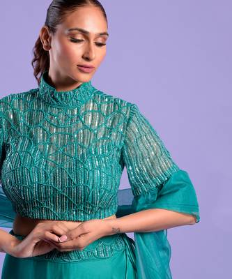 Mint Green Lehenga Set Cutdana And Sequence Work 3