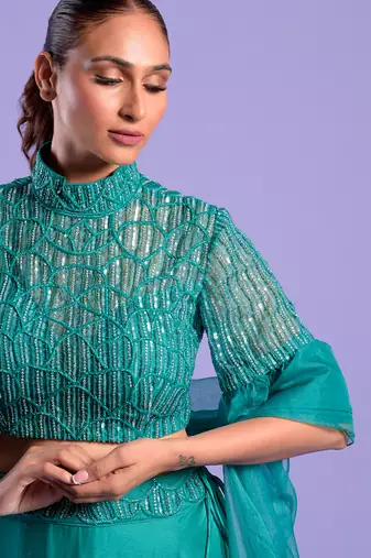 Mint Green Lehenga Set Cutdana And Sequence Work