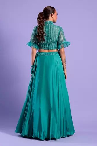 Mint Green Lehenga Set Cutdana And Sequence Work