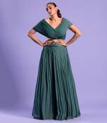 Green Crop Top And Skrit With Cutdana And Bead Work