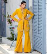 Yellow Collar Handcrafted Jacket Kurta Paired With Pants