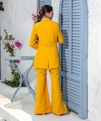 Yellow Collar Handcrafted Jacket Kurta Paired With Pants 5