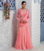 Candy Pink Kalidar Drape Saree Lehenga