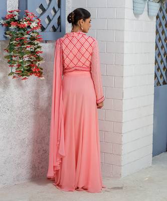 Candy Pink Kalidar Drape Saree Lehenga 4