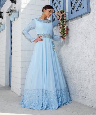 Sky Blue Kalidar Drape Anarkali Gown 2