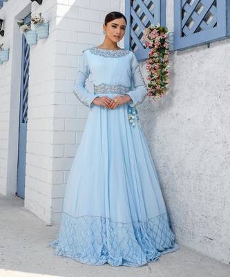 Sky Blue Kalidar Drape Anarkali Gown 1