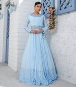 Sky Blue Kalidar Drape Anarkali Gown
