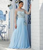 Sky Blue Floral Sheer Floor Length Gown With Floral Handcrafted Duppatta