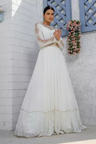 White Kalidar Drape Drape Anarkali Gown