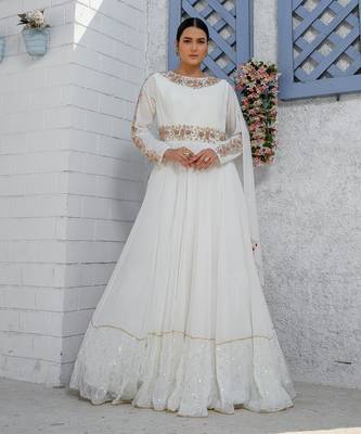 White Kalidar Drape Drape Anarkali Gown 1