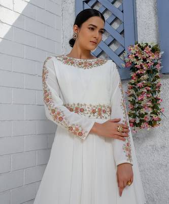 White Kalidar Drape Drape Anarkali Gown 3