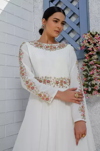 White Kalidar Drape Drape Anarkali Gown