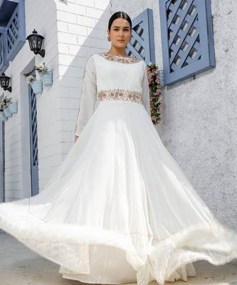 White Kalidar Drape Drape Anarkali Gown 4