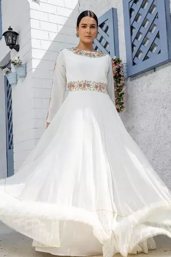 White Kalidar Drape Drape Anarkali Gown