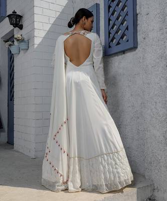 White Kalidar Drape Drape Anarkali Gown 5