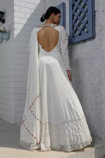 White Kalidar Drape Drape Anarkali Gown