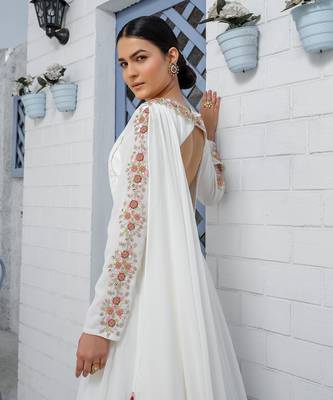 White Kalidar Drape Drape Anarkali Gown 6