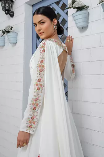 White Kalidar Drape Drape Anarkali Gown
