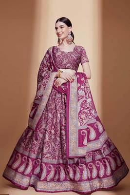 Wine embroidered silk semi stitched lehenga 1