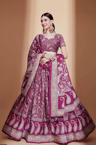 Wine embroidered silk semi stitched lehenga