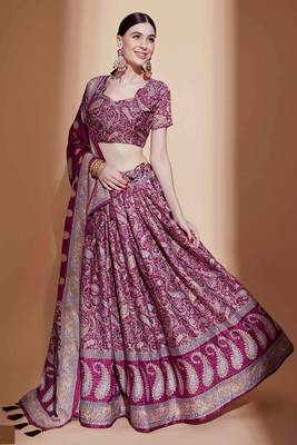 Wine embroidered silk semi stitched lehenga 2