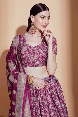 Wine embroidered silk semi stitched lehenga 3